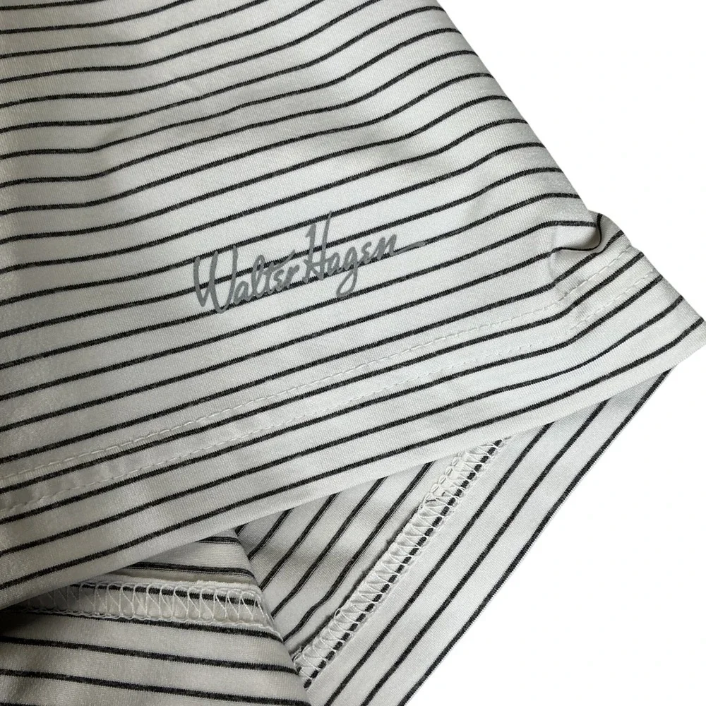 Walter Hagen 11 Majors Mens XXL Golf Polo‎ Shirt White Black Striped Performance